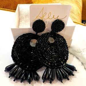 Allie Beads Black Round hoop dangling earrings- Brand New